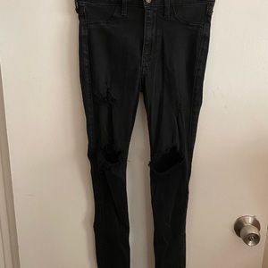 hollister black ripped high rise skinny jeans